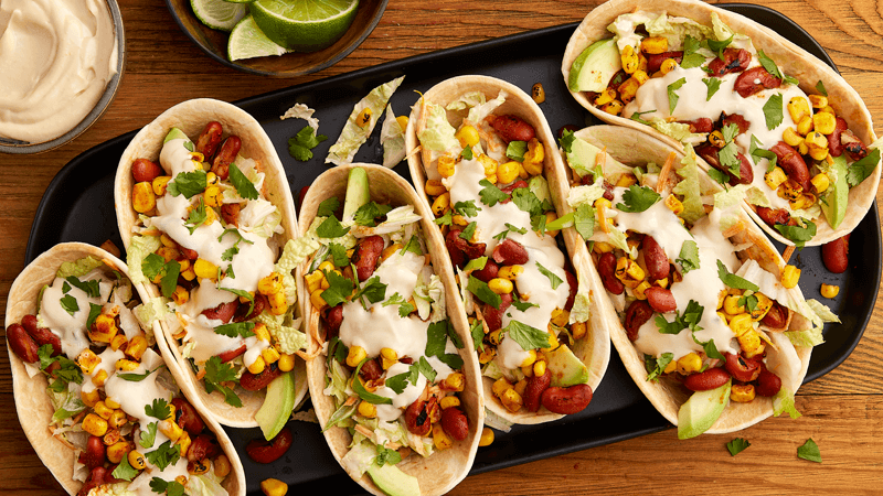 Vegan Corn and Bean Tacos with Miso Mayo