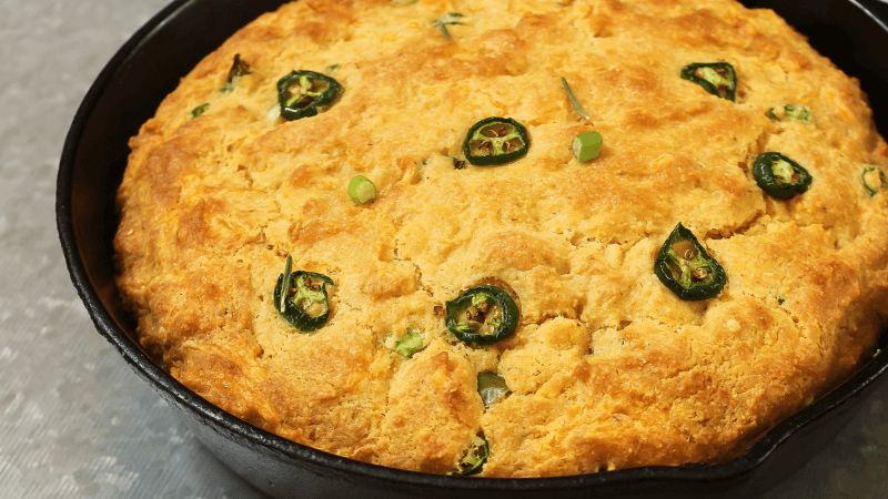 jalapeno cornbread in a pan