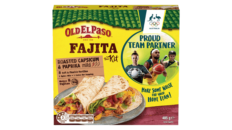 a box of old el paso fajita kit promoting brand partnership with australian olympic team