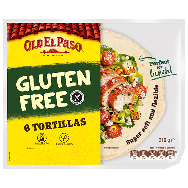 a pack of Old El Paso's 6 glutefree tortillas (216g)
