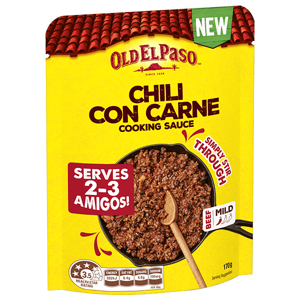 a pack of Old El Paso's chili con carne beef cooking sauce mild (170g)