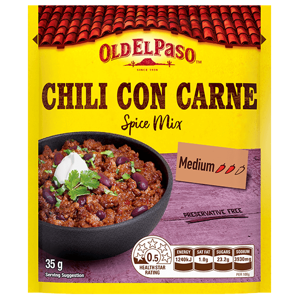 a pack of Old El Paso's chili con carne medium spice mix (35g)