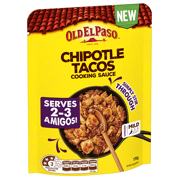 a pack of Old El Paso's chipotle tacos chicken cooking sauce mild (170g)
