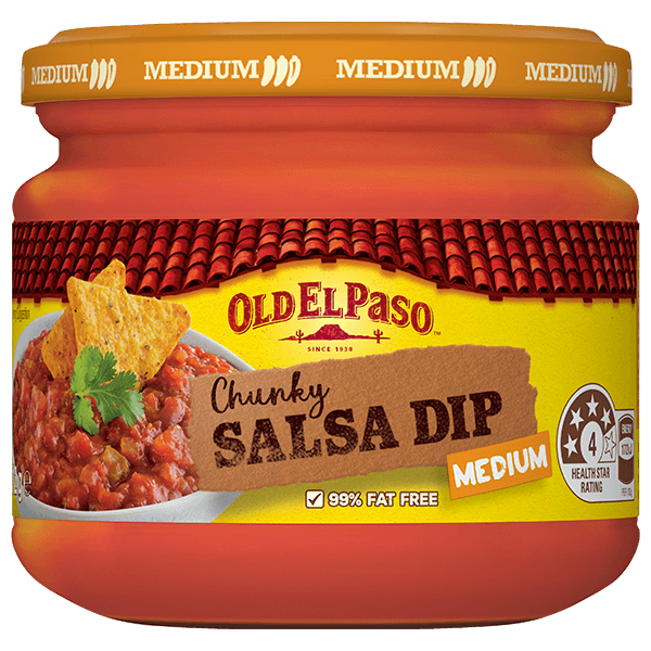 a glass jar of Old El Paso™ Chunky Salsa Dip Medium, 312g