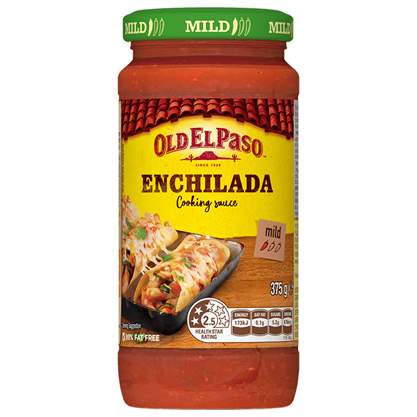 a glass jar of Old El Paso's mild enchilada cooking sauce (375g)