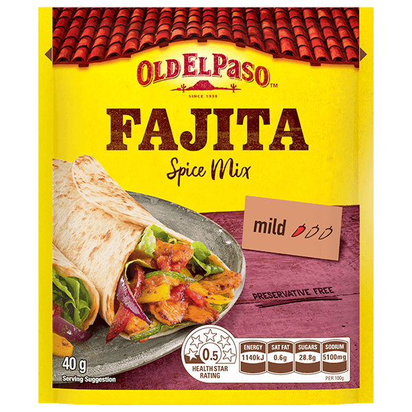 a pack of Old El Paso's mild fajita spice mix (40g)