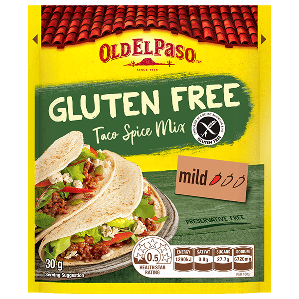 a pack of Old El Paso's gluten free mild taco spice mix (30g)