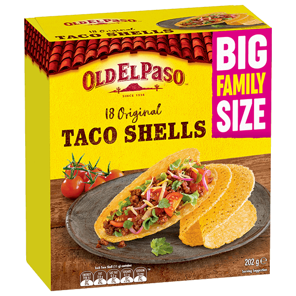 a family size pack of Old El Paso's 18 original taco shells (202g)