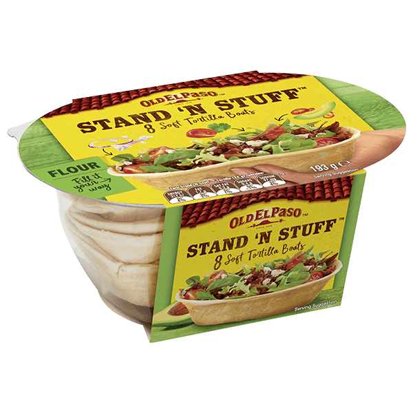 a pack of Old El Paso's stand n stuff 8 soft tortilla boats (193g)