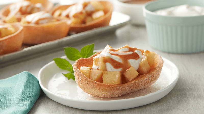 Toffee Apple Mini Tacos served on white plate